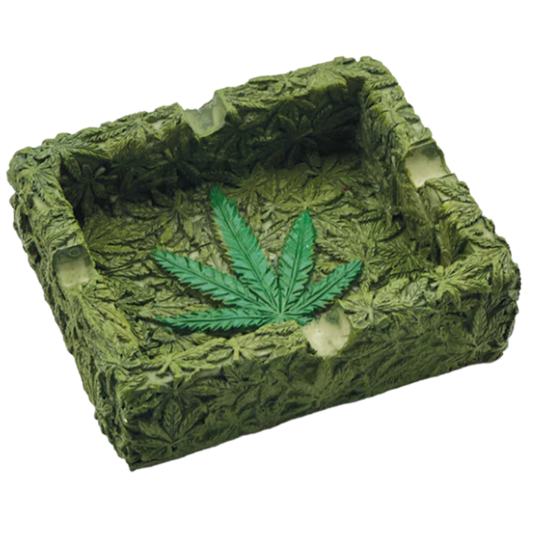 Popelník weed zelený kostka 10*8cm