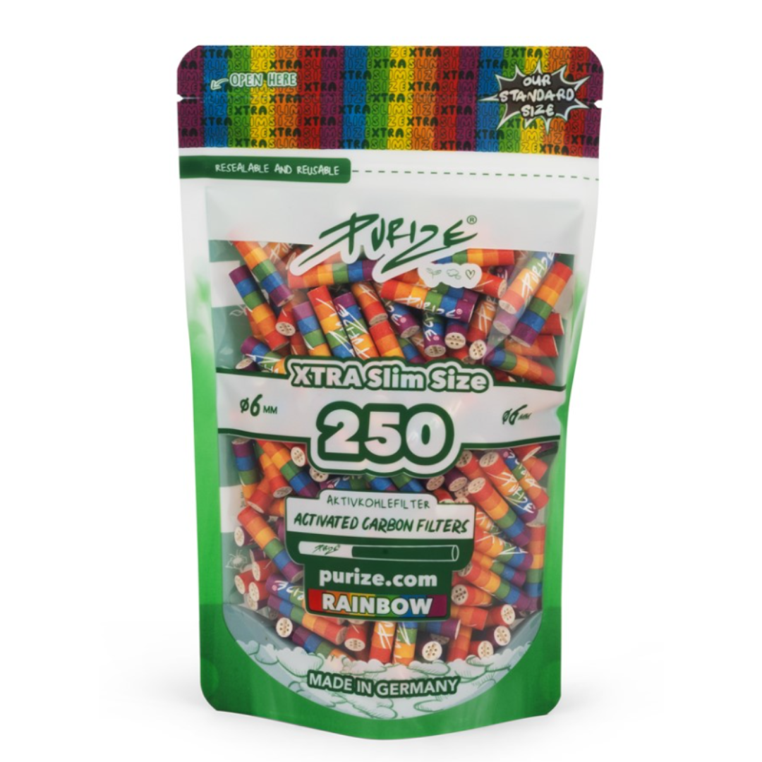 PURIZE® uhlíkové filtry - XTRA Slim Size, sáček 250 ks, duhová