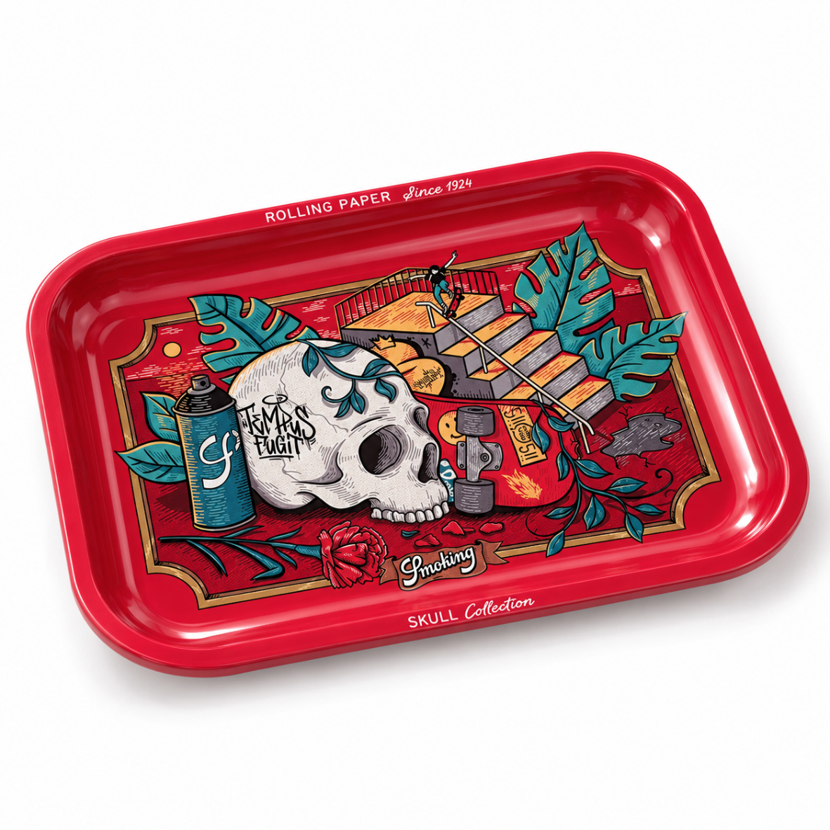 Kovový balicí tácek Smoking Tempus Fugit – Skull Collection