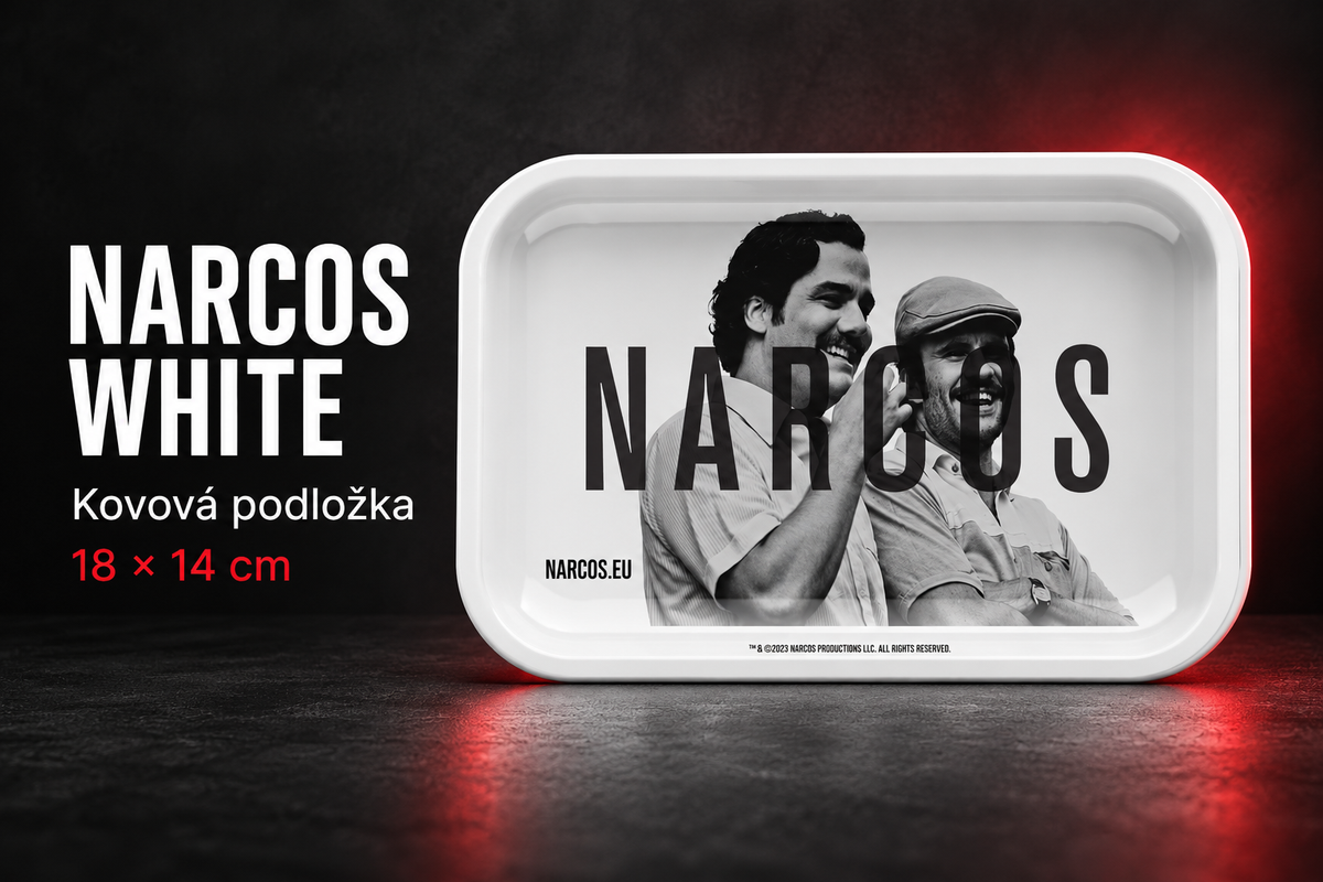 Narcos White – kovová podložka 18 × 14 cm