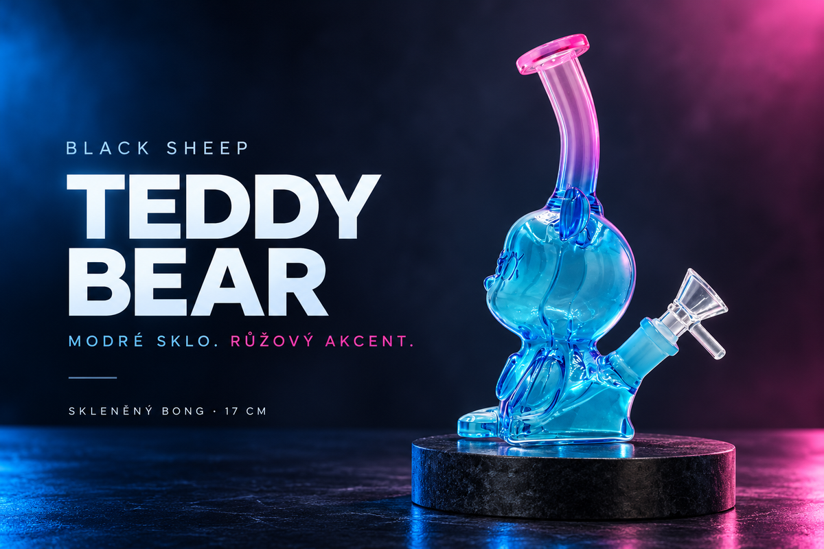Black Sheep Teddy Bear – modré sklo, růžový akcent