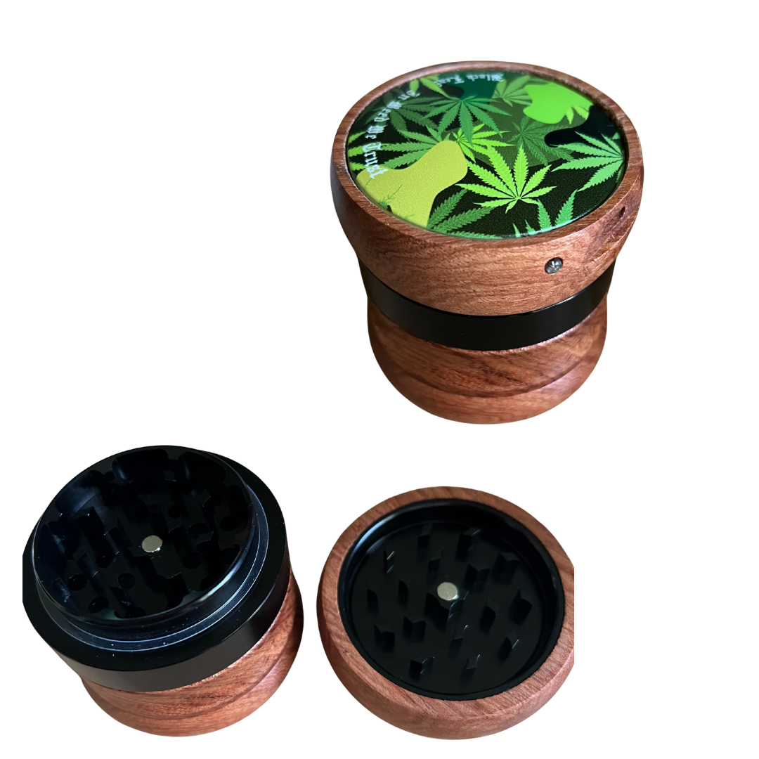 Black Leaf dřevěná drtička s LED svícením – designový grinder