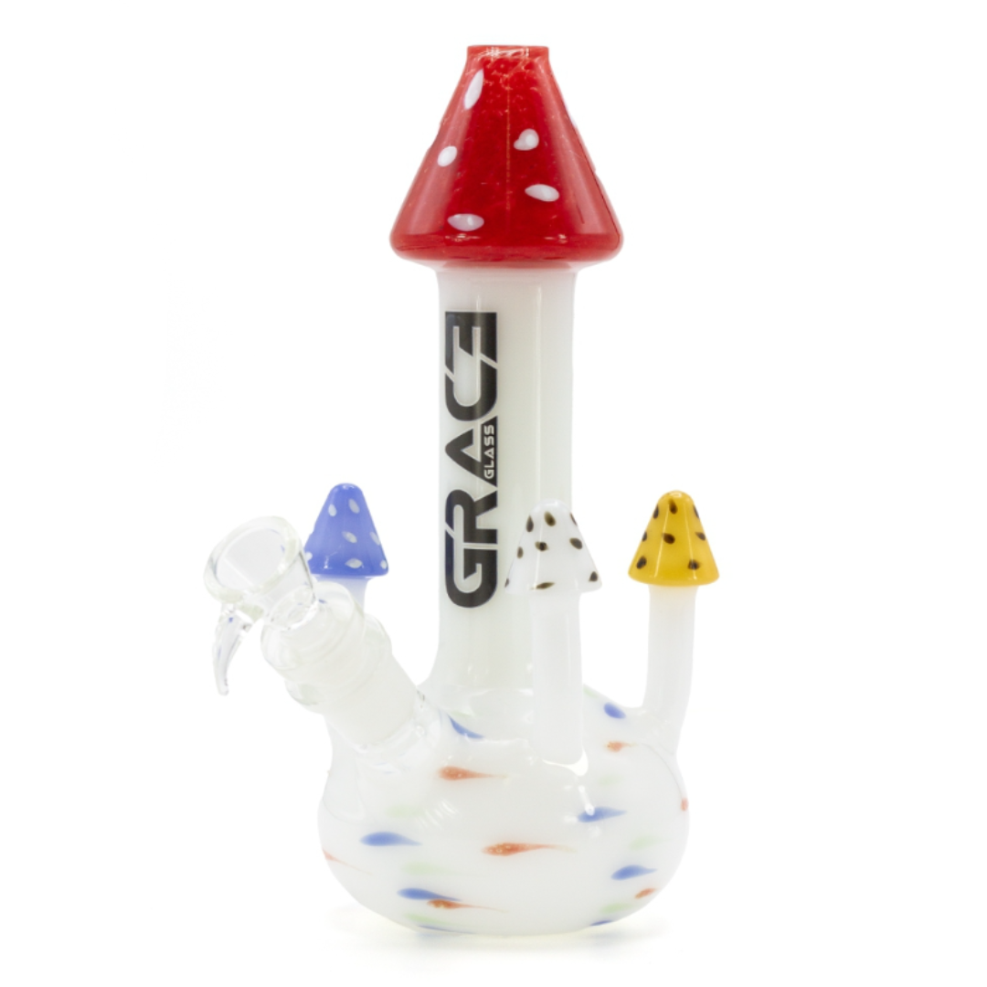 Grace Glass Bong Magic Mushrooms (červený vršek) 24,5 cm