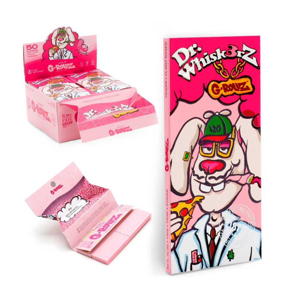 G-Rollz papírky s filtrem a podložkou 'Dr. Whiskerz' Lightly Dyed Pink - 50 KS