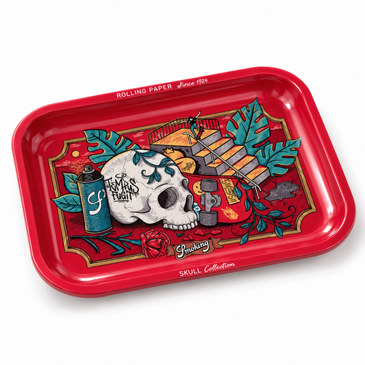 Kovový balicí tácek Smoking Tempus Fugit – Skull Collection