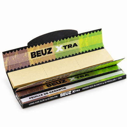 BEUZ Xtra Brown + Tips 125 mm – extra dlouhé nebělené papírky s filtry