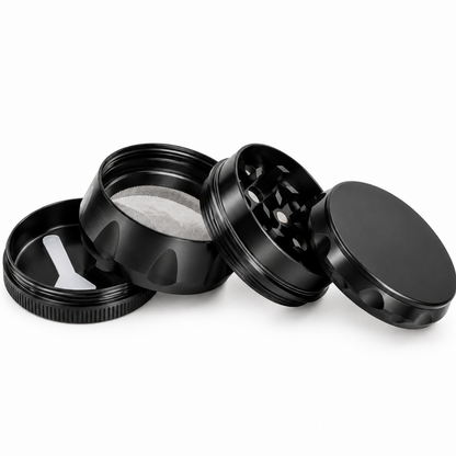 Černá kovová drtička na bylinky 36 mm – čtyřdílná