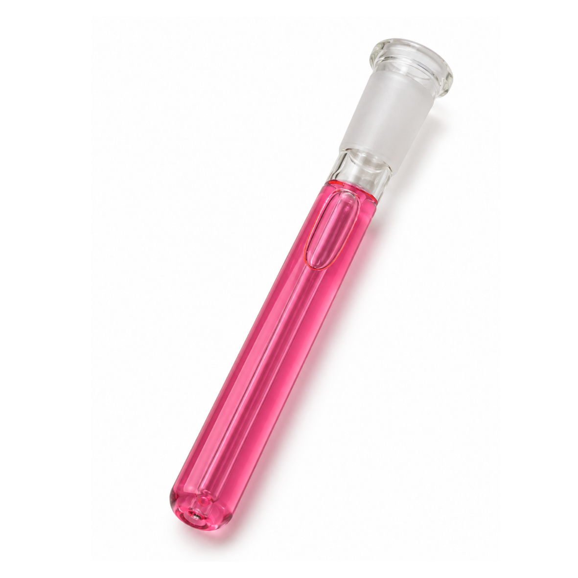 Chladicí skleněný chillum s růžovou náplní – cca 13 cm