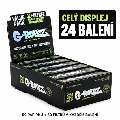 G-Rollz Alfa KS Slim + filtry – celý displej 24 balení, v každém 50 papírků a 50 filtrů