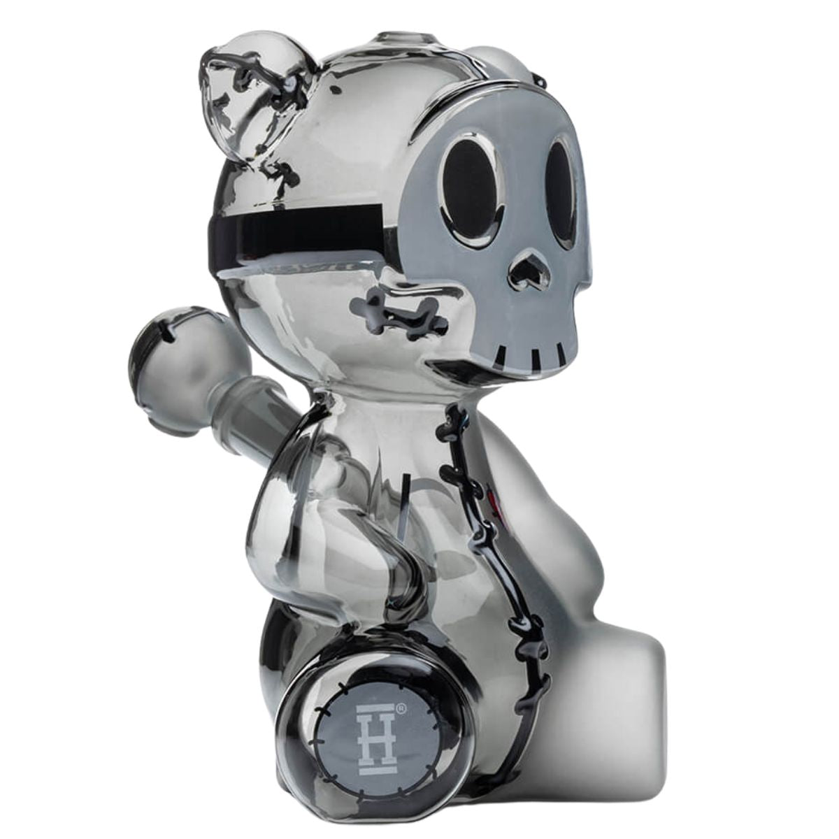 HEMPER Scare Bears XL – kouřově černý skleněný bong s motivem lebky, 18 cm