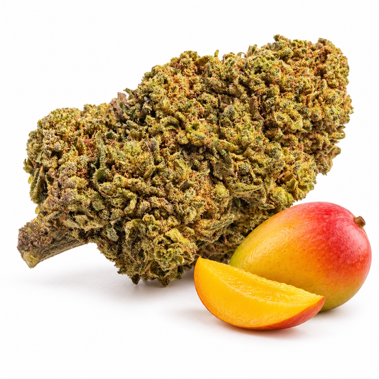 Mango Tango CBD HIGH – upravená produktová fotografie s dekorací manga