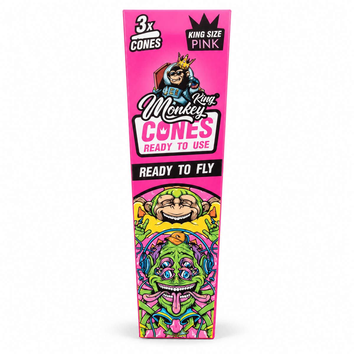 Monkey King King Size Pink – balení 3 předrolovaných kornoutů s táckem