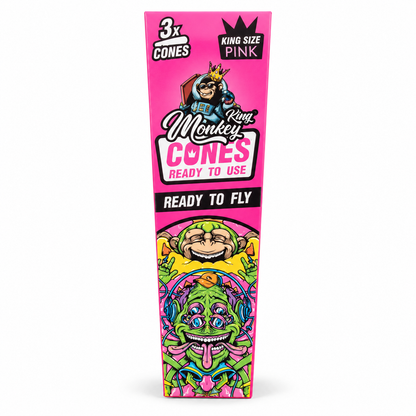 Monkey King King Size Pink – balení 3 předrolovaných kornoutů s táckem