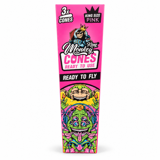 Monkey King King Size Pink – balení 3 předrolovaných kornoutů s táckem