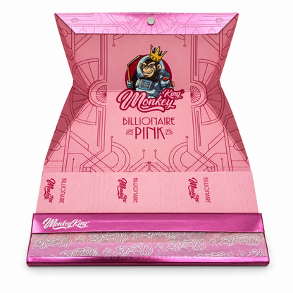 Monkey King Billionaire Pink XL – otevřené balení s papírky, filtry a skládací podložkou