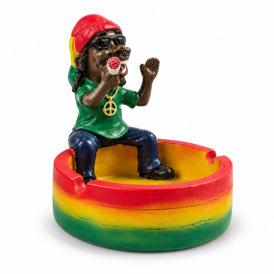 Kulatý popelník Rasta s postavičkou a náhrdelníkem peace