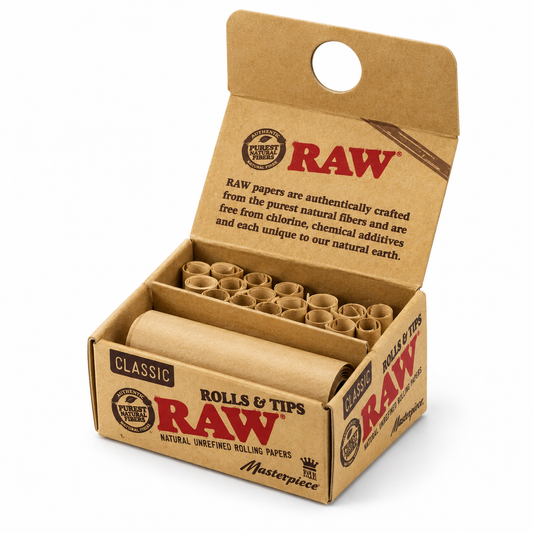 RAW Classic Rolls & Tips Masterpiece – jedno balení papírku v roli a předrolovaných filtrů