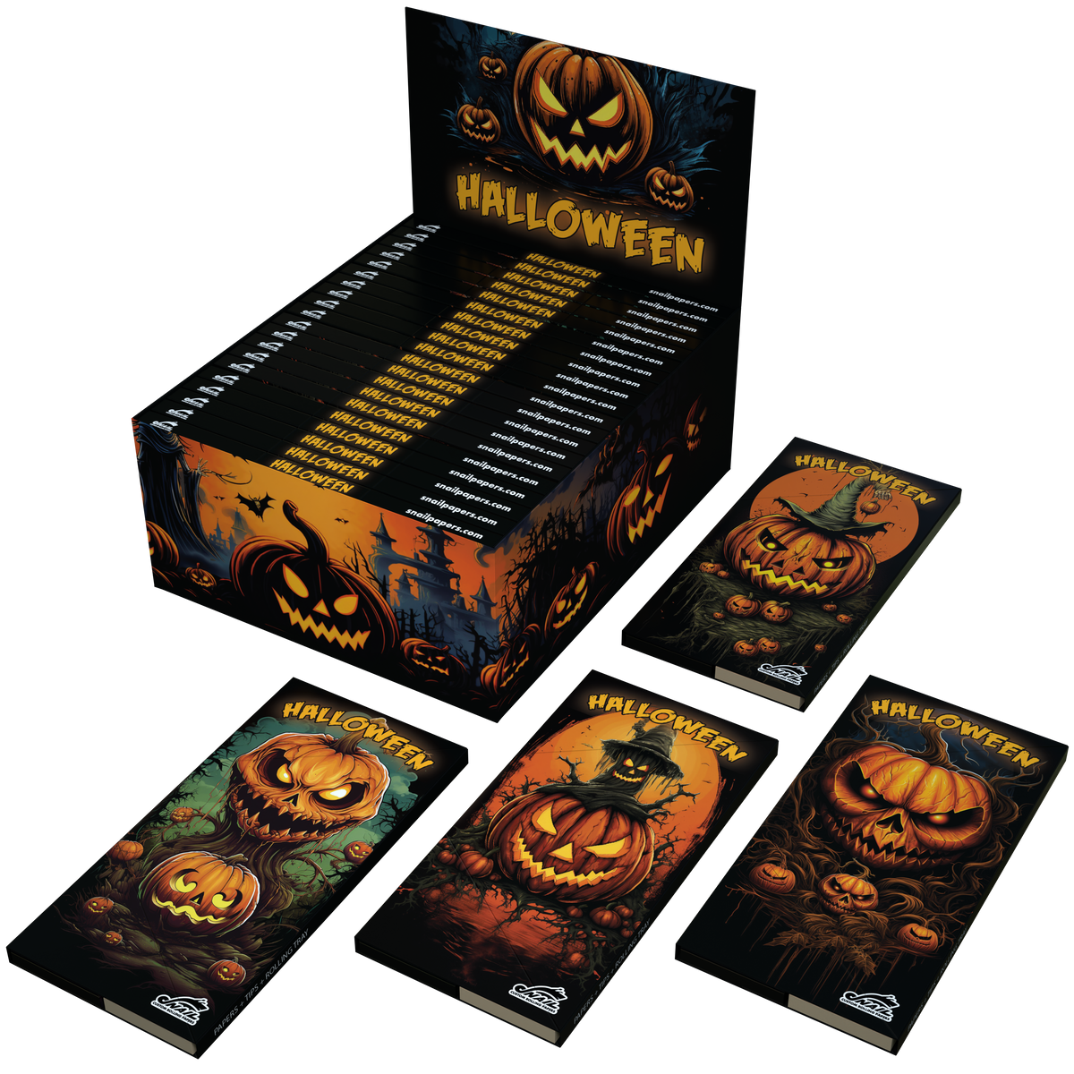 Snail Halloween – displej s 20 baleními nebělených papírků King Size Slim