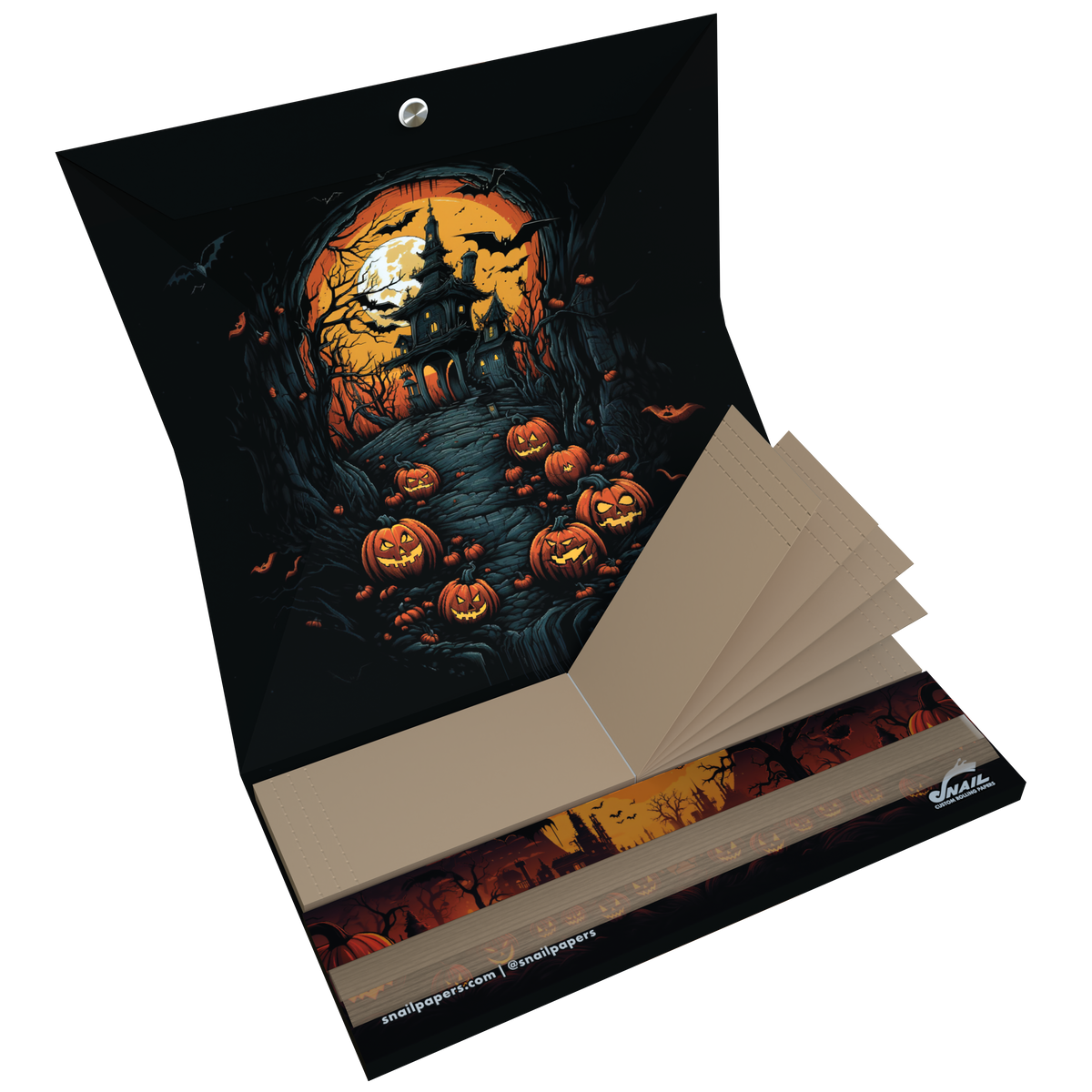 Snail Halloween – otevřené balení s nebělenými papírky, 32 filtry a magnetickým zavíráním