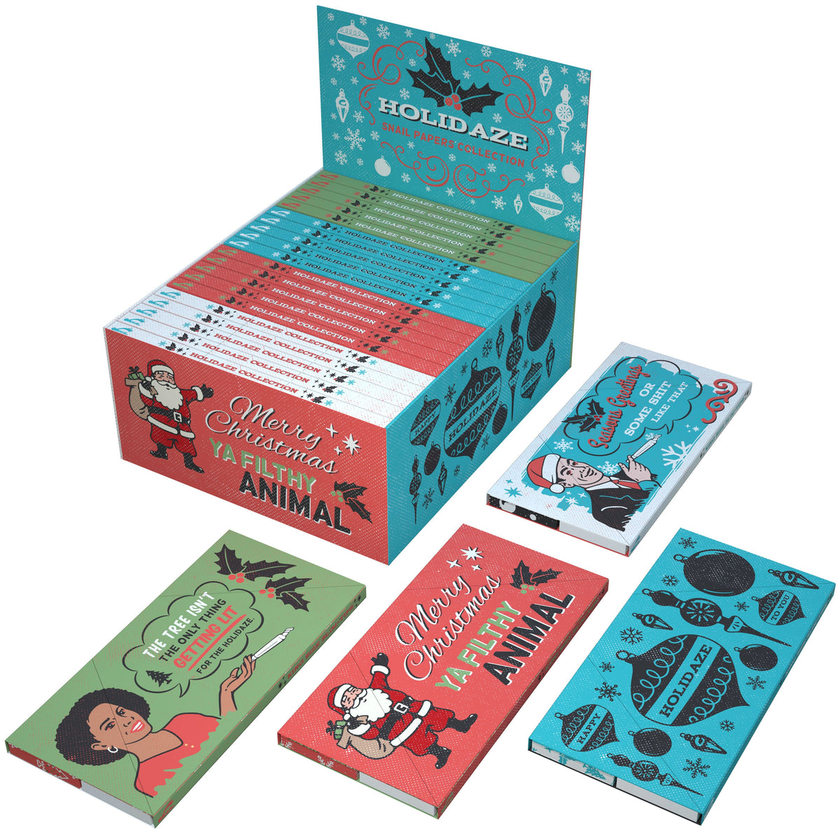 Snail Holidaze Retro – ukázka vánočního displeje pro 20 sešitků; produkt se prodává po jednom sešitku