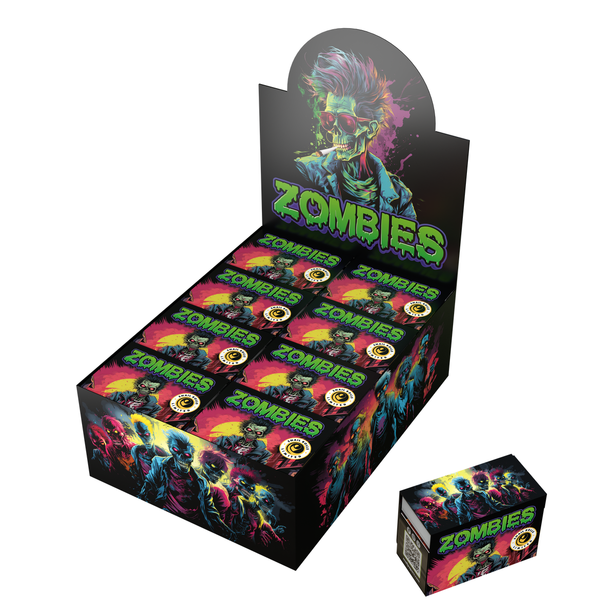 Snail Zombies Rolls + Tips – prodejní displej se 16 baleními; produkt se prodává po jednom balení